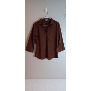 Foxcroft Wrinkle Free Shaped Fit Button Up Top Shirt Brown Sz 12